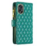 Peňaženkové kožené puzdro Diamond Lattice Zipper na Oppo A38 - Zelená