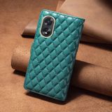 Peňaženkové kožené puzdro Diamond Lattice Zipper na Oppo A38 - Zelená