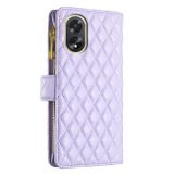 Peňaženkové kožené puzdro Diamond Lattice Zipper na Oppo A38 - Fialová