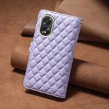 Peňaženkové kožené puzdro Diamond Lattice Zipper na Oppo A38 - Fialová