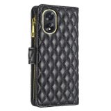 Peňaženkové kožené puzdro Diamond Lattice Zipper na Oppo A38 - Čierna