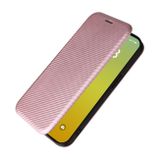 Peňaženkové kožené puzdro CARBON FIBER na iPhone 15 Plus - Ružová