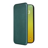Peňaženkové kožené puzdro CARBON FIBER na iPhone 15 Plus - Zelená