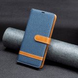Peňaženkové kožené puzdro Color Block Denim na Motorola G14 - Tmavo Modrá
