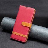 Peňaženkové kožené puzdro Color Block Denim na Motorola G14 - Červená