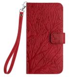 Peňaženkové kožené puzdro Tree Birds na iPhone 15 - Červená