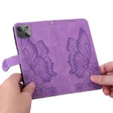 Peňaženkové kožené puzdro Butterflies na iPhone 15 - Fialová