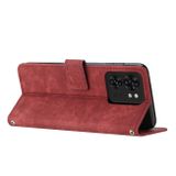 Peňaženkové kožené puzdro Stripe Lanyard na Motorola Edge 40 - Červená