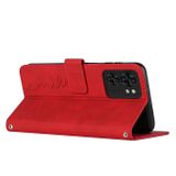 Peňaženkové kožené puzdro Heart Lanyard na Motorola Edge 40 - Červená