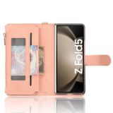 Peňaženkové kožené puzdro Zipper na Samsung Galaxy Z Fold5 - Ružová