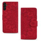 Peňaženkové kožené puzdro Mandala Embossed na Galaxy A55 5G - Červená