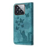 Peňaženkové kožené puzdro Butterfly Cat na Xiaomi 14 Pro - Zelená