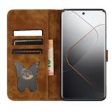 Peňaženkové kožené puzdro Butterfly Cat na Xiaomi 14 Pro - Hnedá