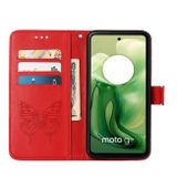 Peňaženkové kožené puzdro Butterfly na Motorola Moto G04/ G24 - Červená