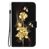 Peňaženkové kožené puzdro Crystal Drawing na Samsung Galaxy S24 Ultra 5G - Gold Butterfly Rose