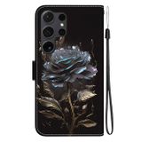Peňaženkové kožené puzdro Crystal Drawing na Samsung Galaxy S24 Ultra 5G - Black Rose