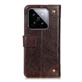 Peňaženkové kožené puzdro Copper Nappa na Xiaomi 14 Pro - Kávová