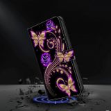 Peňaženkové 3D puzdro na Galaxy A35 5G - Fialová Kvetina a Motýľ
