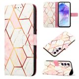 Peňaženkové kožené puzdro Marble Pattern na Galaxy A55 5G - Biela a Ružová