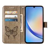 Peňaženkové kožené puzdro Embossed Butterfly na Galaxy A35 5G - Šedá