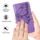 Peňaženkové kožené puzdro Embossed Butterfly Leather na Galaxy A55 5G - Ružovo zlatá