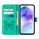 Peňaženkové kožené puzdro Embossed Butterfly Leather na Galaxy A55 5G - Zelená