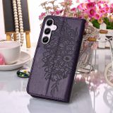 Peňaženkové kožené puzdro Embossed Butterfly Leather na Galaxy A55 5G - Tmavo fialová