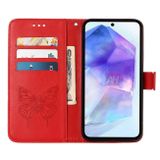 Peňaženkové kožené puzdro Embossed Butterfly Leather na Galaxy A55 5G - Červená