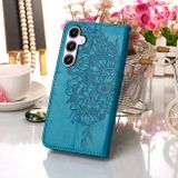 Peňaženkové kožené puzdro Embossed Butterfly Leather na Galaxy A55 5G - Modrá