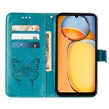 Peňaženkové kožené puzdro Butterfly na Xiaomi Redmi 13C - Modrá