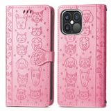 Peňaženkové kožené puzdro CAT AND DOG na iPhone 13 Pro - Ružová
