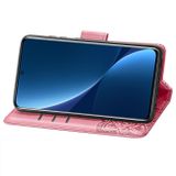Peňaženkové kožené puzdro Love Flower na Xiaomi 12 Pro - Ružová
