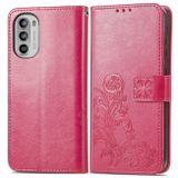 Peňaženkové kožené puzdro FOUR-LEAF na Motorola Moto G52 - Ružovočervená