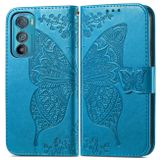 Peňaženkové kožené puzdro Butterfly Love na Motorola Edge 30 - Modrá