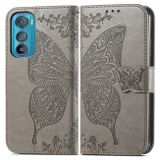 Peňaženkové kožené puzdro Butterfly Love na Motorola Edge 30 - Šedá