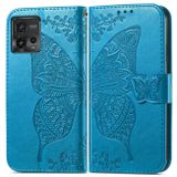Peňaženkové kožené puzdro Butterfly Love na Motorola Moto G72 - Modrá