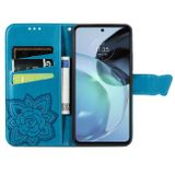Peňaženkové kožené puzdro Butterfly Love na Motorola Moto G72 - Modrá