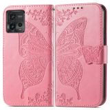 Peňaženkové kožené puzdro Butterfly Love na Motorola Moto G72 - Ružová