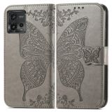 Peňaženkové kožené puzdro Butterfly Love na Motorola Moto G72 - Šedá