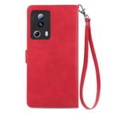 Peňaženkové kožené puzdro ZIPPER Flower na Xiaomi 13 Lite - Červená