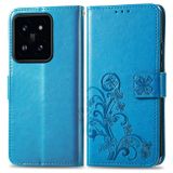 Peňaženkové kožené puzdro Four-leaf na Xiaomi 14 Pro - Modrá