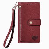 Peňaženkové kožené puzdro Love na iPhone 15 - Červená