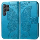 Peňaženkové kožené puzdro Butterfly Love na Samsung Galaxy S24 Ultra 5G - Modrá