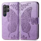 Peňaženkové kožené puzdro Butterfly Love na Samsung Galaxy S24 Ultra 5G - Svetlo fialová