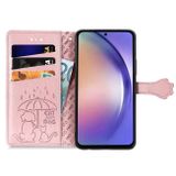 Peňaženkové kožené puzdro Cat and Dog Embossed na Galaxy A55 5G - Ružovo zlatá