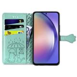 Peňaženkové kožené puzdro Cat and Dog Embossed na Galaxy A55 5G - Zelená