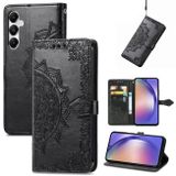 Peňaženkové kožené puzdro Mandala Flower Embossed na Galaxy A55 5G - Čierna