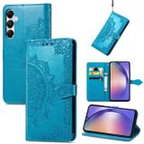 Peňaženkové kožené puzdro Mandala Flower Embossed na Galaxy A55 5G - Modrá