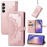 Peňaženkové kožené puzdro Mandala Flower Embossed na Galaxy A55 5G - Ružovo zlatá