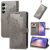 Peňaženkové kožené puzdro Mandala Flower Embossed na Galaxy A55 5G - Šedá